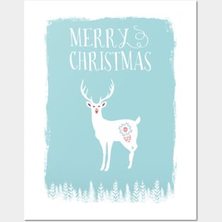 White Christmas Stag Posters and Art